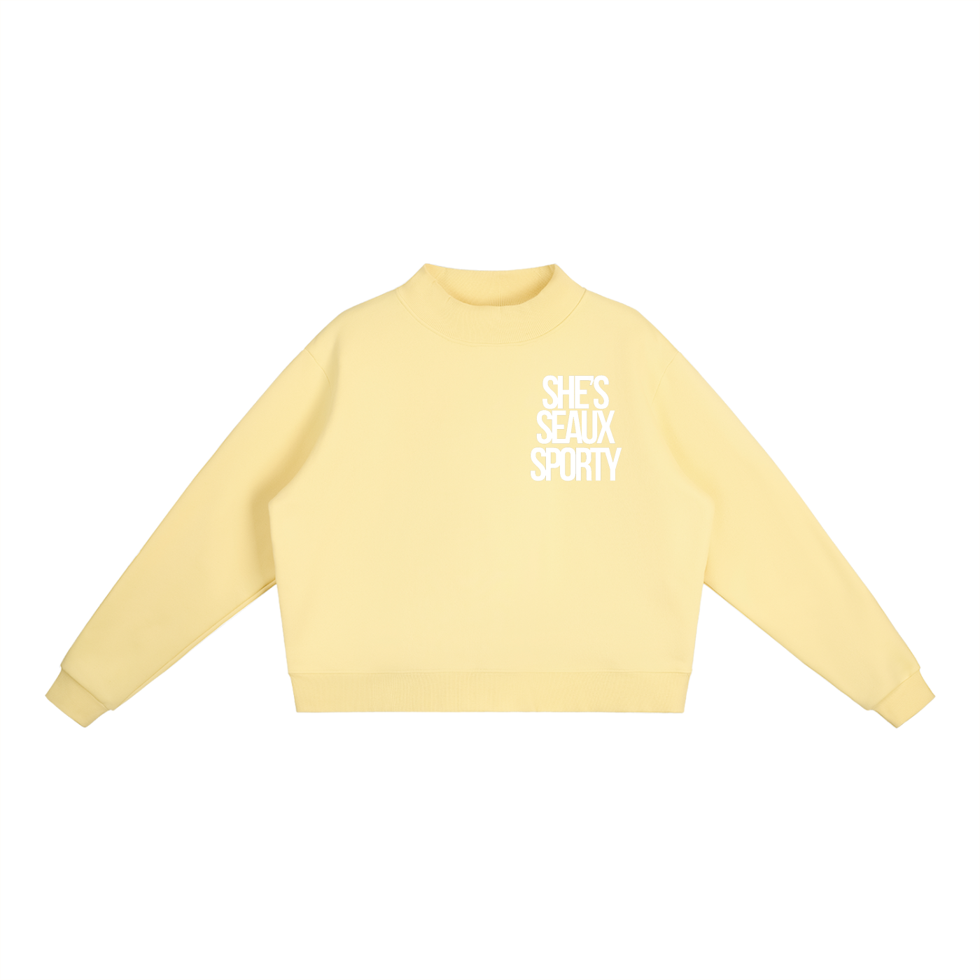 She's Seaux Sporty Essential Fleece Mock-Neck Crew Sweatshirt